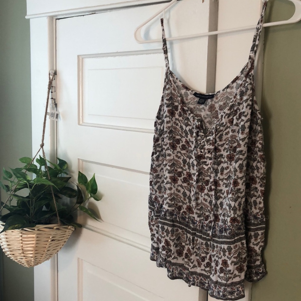 American Eagle Floral Lace Up Top